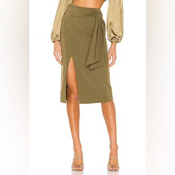 NWT Alice + Olivia Riva Slit Midi Skirt in Olive Size 12